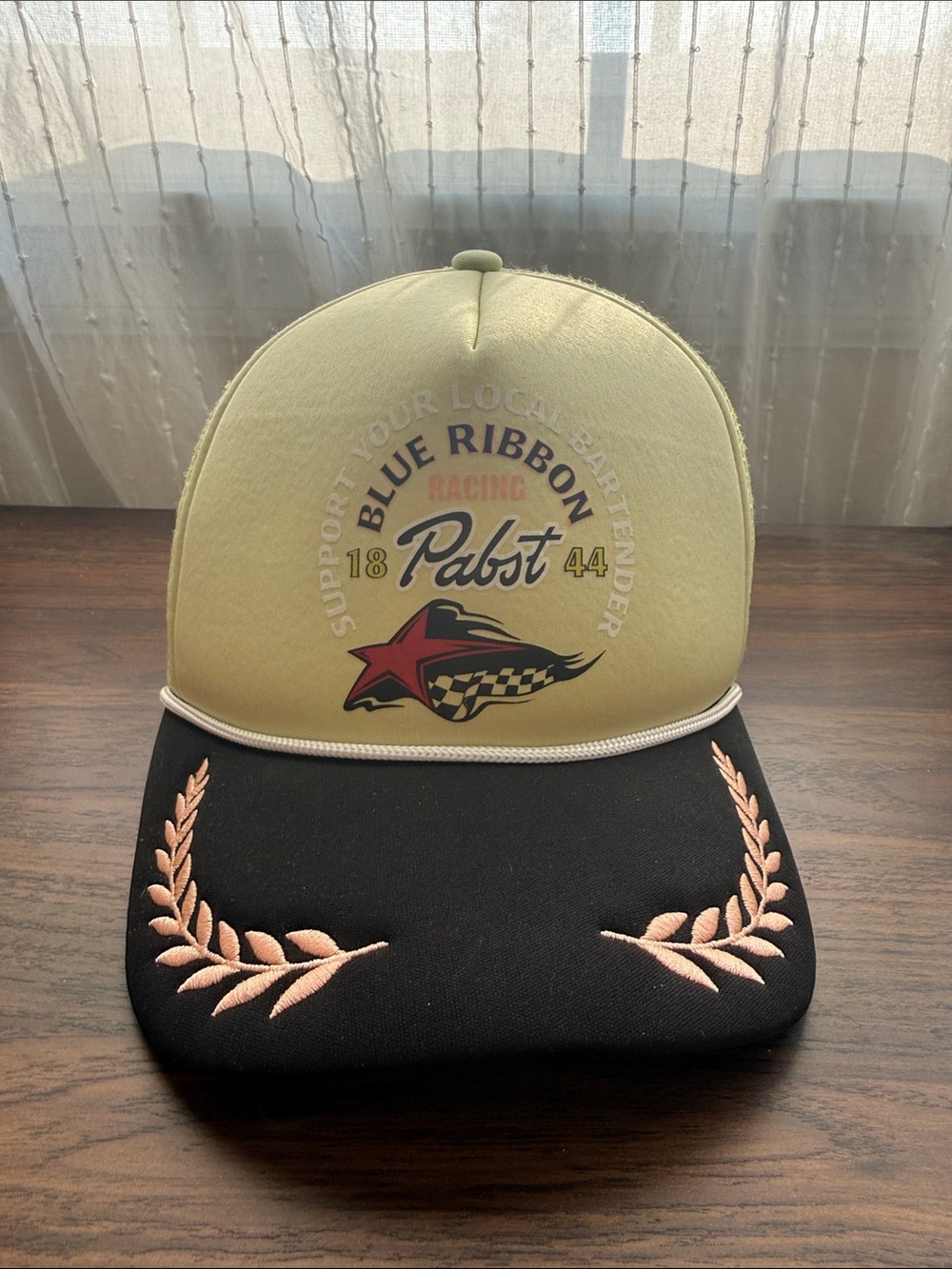 Pabst Blue Ribbon Racing Snapback Hat - Light Green & Black